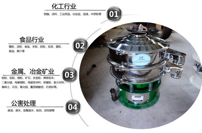 面粉振動(dòng)篩粉機(jī)適用于化工，食品，金屬、冶金，公害處理等行業(yè)