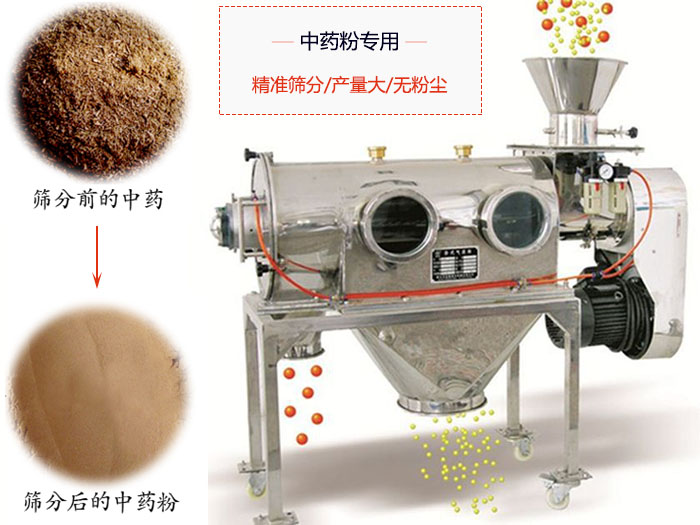 WQS50-130臥式氣流篩：中藥粉專用篩：精度篩分/產(chǎn)量大/無(wú)粉塵符合標(biāo)準(zhǔn)。